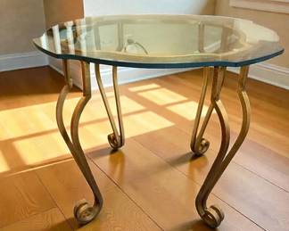 Gilt Iron Glass Accent Table.