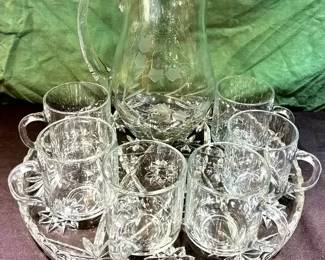 Anchor Hocking Crystal Tray And Unsigned Pitcher