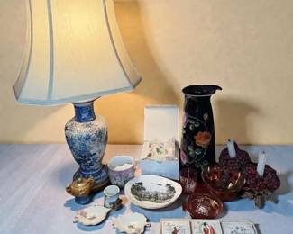 Assorted Glass Porcelain Japanese Vase Lamp, Mustache Mug, George Briard  Other