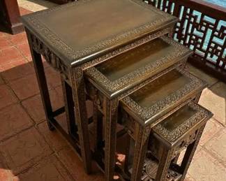 Chinese Carved Wood Nesting Tables