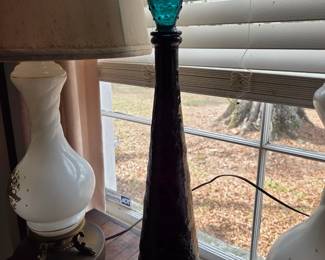 Mid Century Modern Italian glass amethyst glass bottle by Empoli.