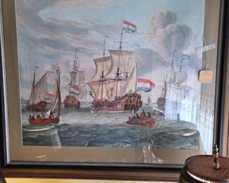 Large Maritime limited addition print. Artist's printed signature lower left. (Abraham Storok 1644/1704) "Frigate in the Port of Amsterdam "