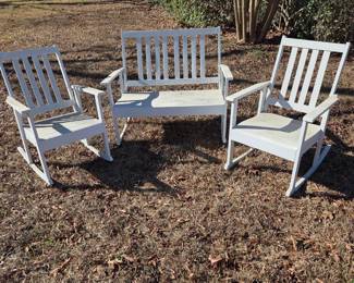 Three painted oak rockers. Circa 1940s.