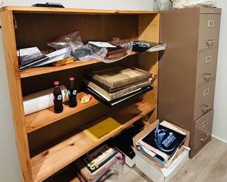 File cabinet and wood shelf