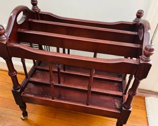 Wood Magazine rack on wheels 