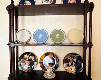 Wood plate display shelf 
various Collectible Plates (Wedgwood..)