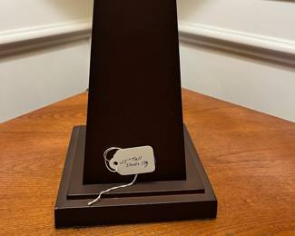 P73 - $40. Tiffany Style Table Lamp. Shade is in great condition but top that clips onto lamp harp needs adjusted. Measures 25" tall. 