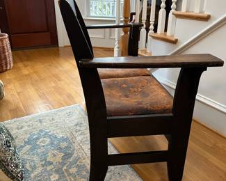 P75 - $275. Arts & Crafts Mission Style Wooden Bench. Leather seats are very worn and would be a relatively easy recovering project. Measures 48" wide x 23" x 36" tall. Very sturdy!