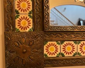 P9 - $65. Punched Tin Framed Mirror. Made in Mexico. Measures 29" x 25". 