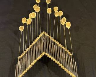 P2 - $100. Brutalist Wall Sculpture. (I believe it is a Marc Weinstein that has lost it's sticker). Individual nails welded together with moving circles on top. Measures 14" wide x 4" deep. 22" tall. 