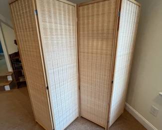 R109 - $60. 4 Panel Folding Screen. Each panel is 19.75" x 70.5" tall. Light weight pine frame