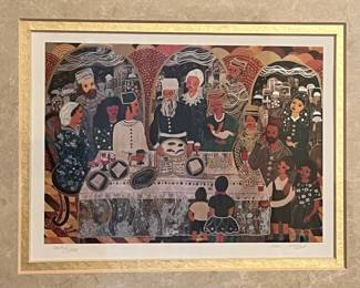 P6 - $30. Ilan Hasson "The Seder" Signed & Numbered Lithograph #204/300. Measures 15.75" x 13.75"