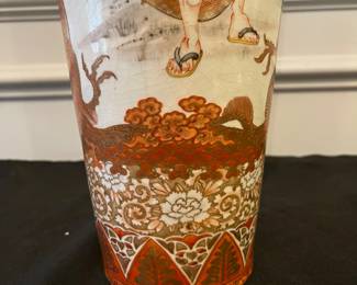 R138 - $125. Tall Asian Floor Vase. Measures 7" at the widest point x 23.5" tall. Note included in vase said - Antique Meiji Period Kutani Vase Watano. 