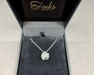 A4 - $350. David Yurman Necklace. Blue Topaz & Diamonds. Sterling Box Chain can be clasped at 16 or 17". Excellent Condition!