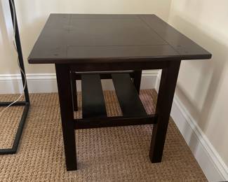 R117 - $15. Wooden Side Table with some minor surface wear. Measures 23" x 21" x 21.25". 