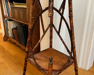 P12 - $125. Antique Art Nouveau Burnt Bamboo Side Table or Nightstand. Measures 12.5" wide square x 29" tall. 