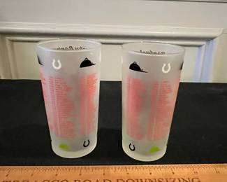 R184 - $50 PAIR. Vintage 1962 Kentucky Derby Churchill Downs Glasses. 5.25" tall. Excellent Condition - colors are bright!