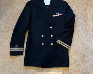 R276 - $50. WWII US Navy Lieutenant Double Breasted Dress Jacket with Original Pins, Ribbons & Bars. Regulation U.S. Navy Uniform