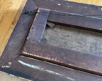 P46 - $175. Antique Oil Painting on Canvas of Pansies. Unsigned. Heavy Gold Gilt Frame in excellent antique condition. Measures 34" x 15.25".  Painting has one rip in the canvas that has been repaired with tape on the back - see photo. 