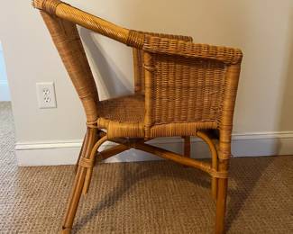 P84 - $30. Wicker Chair. Sits well. Has some cat damage. Measures 22.5" wide x 16.5" floor to seat x 30.5" tall. 