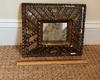 P34 - $30. Vintage Small Mirror. Measures 11" x 9". Wooden back & plaster framed. 