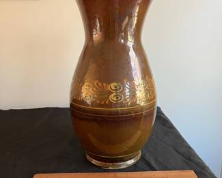 P97 - $20. Large Redware Vase. Unsigned. Measures 7" x 14" tall. 
