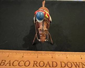 R187 - $60. Vintage Tin Type Wind Up Derby Race Horse #1. 