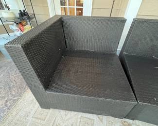 R165 - $225. Couch is in 4 pieces with Sunbrella Cushions. Used on covered screened in porch. 2 ends are 32.75" wide x 32.75" deep x 29" floor to top of back. Center seats are 27.25" wide. 