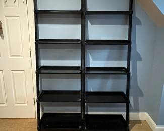 R113 - $40 Each. 2 Available. Leaning Shelves. Measures 25.75" x 14.5" x 75" tall. Both show some wear but still sturdy!