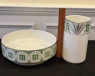 R144 - $100. Art Nouveau Wash Bowl & Pitcher. Made in France. St Amand Dinoise St. Amand. Minor crazing on the pitcher - wear expected with age but overall both are in very good condition!