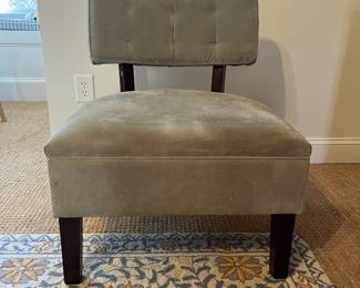 P83 - $65. World Market Armless Accent Chair. Grey Upholstery (does have some cat hair). Measures 26" wide x 23" deep x 32" tall. Floor to seat is 17". 
