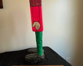P93 - $30. Colorful Paper Mache Sculpture. Signed "Quisa". Measures 6" wide x 5" deep x 17" tall. 