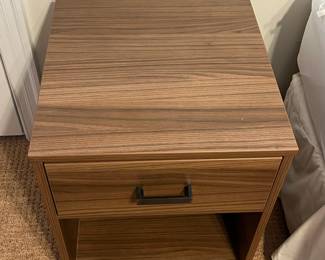 P81 - $100 PAIR of Nightstands. Single Drawers. Particle Board with wood look veneer. Very sturdy! Drawers slide easily. Each measures 19.5" x 20" deep x 24.5" tall. 