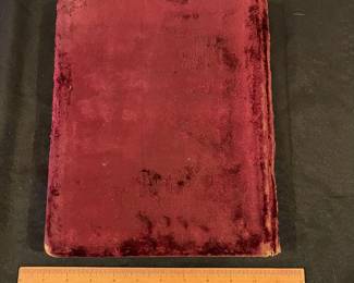R150 - $125. Antique Velvet Covered Photo Album - Lock has been removed. Measures 9.5" x 12" x 2.5" Includes 35 Cabinet Card Photos from Hardy Artist Photographer 523 Washington St. Boston MA. All photos have names. 