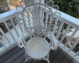 R170 - $125. Chair & Ottoman. Chair is 28" wide x 47" tall. Ottoman is 18" round x 14" tall. 