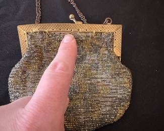 R126 - $20. Made in France Microbeaded Purse. Needs minor stitching repair on both sides - see photo. 