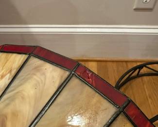 R213 - $85. 2 Piece Stained Glass Light Fixture. One small crack in a small red piece otherwise great condition! Stained Glass slides on top of metal frame. 