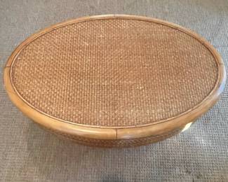 P78 - $125. 1970s Woven Rattan Oblong Coffee Table - made in the Philippines. Measures 48" x 31" x 20.5" tall. Very strudy and solid - minor surface wear. 
