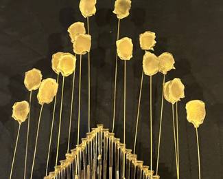 P2 - $100. Brutalist Wall Sculpture. (I believe it is a Marc Weinstein that has lost it's sticker). Individual nails welded together with moving circles on top. Measures 14" wide x 4" deep. 22" tall. 