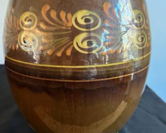 P97 - $20. Large Redware Vase. Unsigned. Measures 7" x 14" tall. 