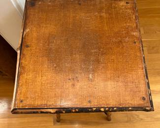 P12 - $125. Antique Art Nouveau Burnt Bamboo Side Table or Nightstand. Measures 12.5" wide square x 29" tall. 
