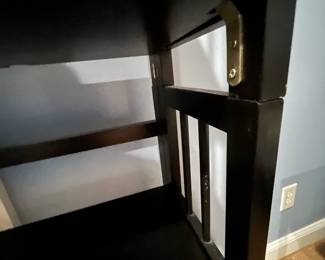 R111 - $60. Stacking, fold flat shelves. Measures 27.5" x 11.5" deep x 76" tall (2 together). Sturdy!