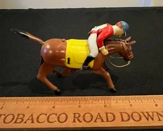R187 - $60. Vintage Tin Type Wind Up Derby Race Horse #1. 