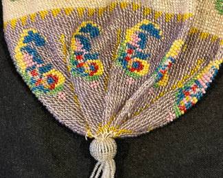 R141 - $55. Antique Microbeaded Purse. Silk Lining needs replaced. Beading and strings all seem strong. 