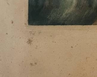 P7 - $75. Jean-Gabriel Domergue. French Lithograph #127. Measures 23" x 27.75". Has foxing on the edges and signed in the bottom right. 