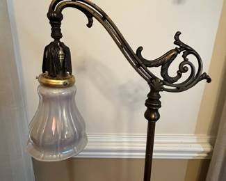 P15 - $175. Art Nouveau Style Bridge Floor Lamp stamped "Rembrandt" on the base. Measures 58" tall. 