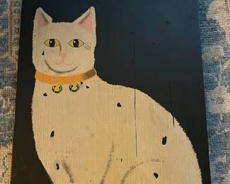 P29 - $50. Folk Art Cat Art. Handscreened by George Nathan Associates Inc. Measures 11.5" x 24" tall. 