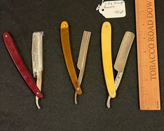 R190 - $40. 3 Vintage Straight Razors. Wostenholm Sheffield England, Boker & Co Germany - Red-Injun 100, Gemco. 