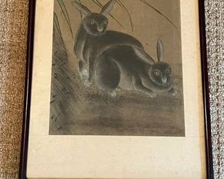 R217 - $150 Japanese Triptych. Each Measures 15.75" x 36.75". One has cats, bunnies & horse. 