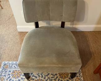 P83 - $65. World Market Armless Accent Chair. Grey Upholstery (does have some cat hair). Measures 26" wide x 23" deep x 32" tall. Floor to seat is 17". 